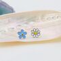 Sterling Silver Mismatched Enamel Daisy And Forget Me Not Flower Stud Earrings, thumbnail 3 of 12