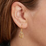 Diamond Slice Flower Gold Plated Silver Drop Earrings, thumbnail 4 of 6