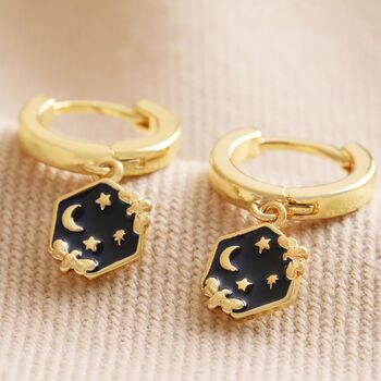 Celestial Bee Charm Huggie Earrings In Gold Plating, 5 of 11
