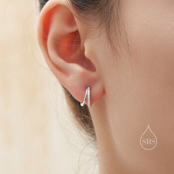 Double Hoop Effect Earrings In Sterling Silver, 2 of 12