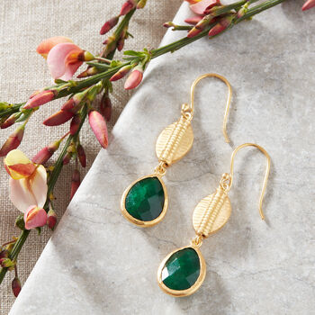 Emerald Gemstone Set In Gold Coffee Bean, Gold Vermeil, 2 of 6