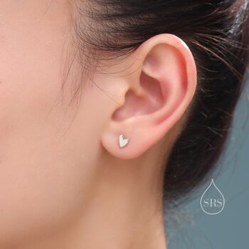 Tiny Heart Screw Back Earrings In Sterling Silver, 2 of 7