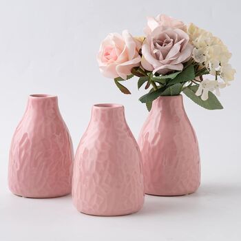 Set Of Three Glazed Pink Ceramic Flower Vase, 2 of 6