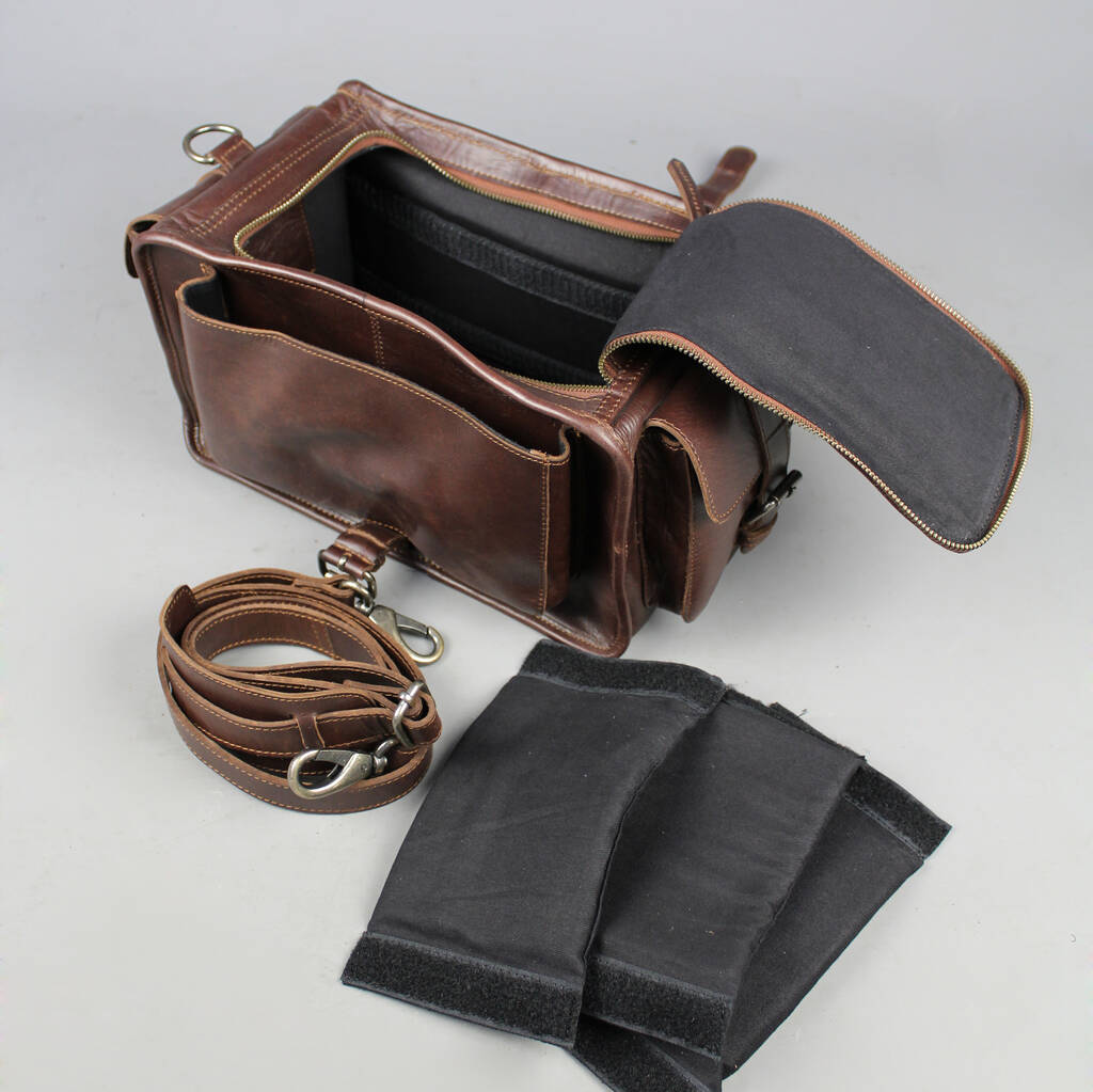 'emerson' Personalised Leather Camera Bag Conker Brown By Vintage Child