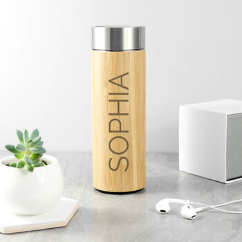 Personalised Bamboo Thermos Flask With Tea Strainer, 3 of 6