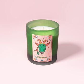Capricorn Zodiac Illustration Frosted Green Candle, 2 of 3