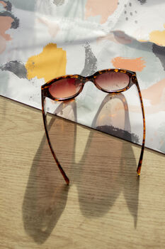 Tortoise Shell Circle Arm Detail Oversize Sunglasses, 5 of 7