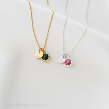 80th Birthday Gift For Her – Sterling Silver Birthstone And Personalised Disc Necklace, 8 of 8
