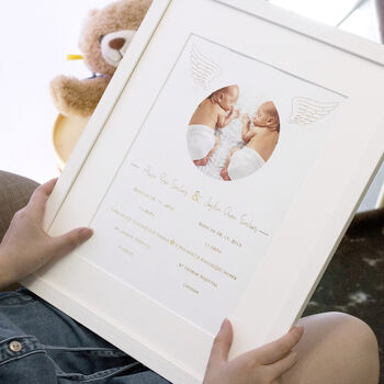 Personalised Rose Gold Newborn Twins Photo Art Print, 3 of 4