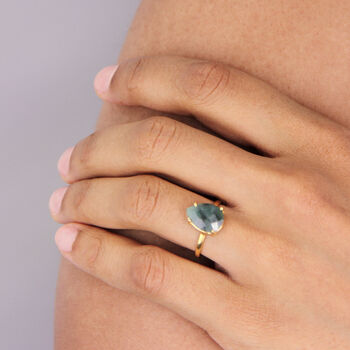 Raw Emerald Teardrop Faceted Gemstone Ring, 5 of 10