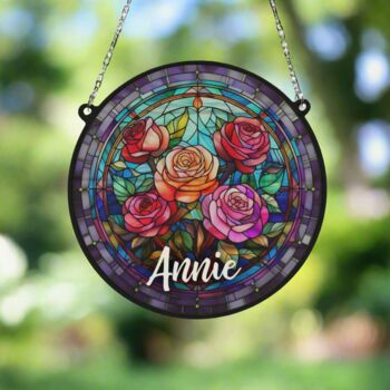 Roses Personalised Stained Glass Effect Suncatcher, 4 of 7