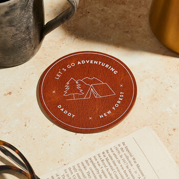 'Let's Go Adventuring' Personalised Leather Coaster, 2 of 4