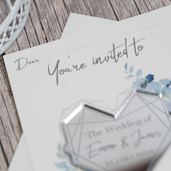 Geometric Heart Blue Floral Wedding Invitation Magnet, 3 of 6