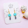 Powder Blue Star And Silver Glitter Drop Earrings, thumbnail 4 of 5