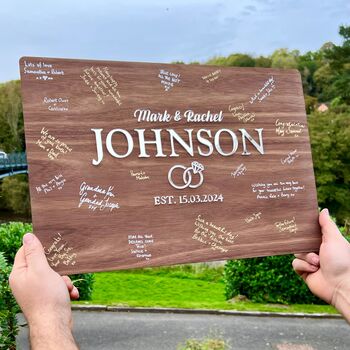 Personalised Wooden Wedding Guest Book Alternative – Oak Or Walnut Wedding Décor, 5 of 5