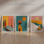 Set Three Wall Art Prints African Sun Summer Teal Warm, thumbnail 6 of 7