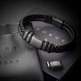 Men's Adjustable Black Leather Bracelet | Genuine Thick Double 6mm Woven Leather With Black Stainless Steel Snap Clasp, thumbnail 1 of 7