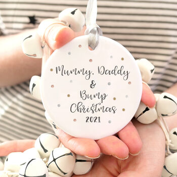 Personalised Mummy, Daddy And Bump Christmas Decoration, 5 of 7