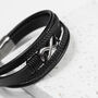 Engraved Silver Plated Infinity Stacked Leather Bracelet, thumbnail 4 of 5