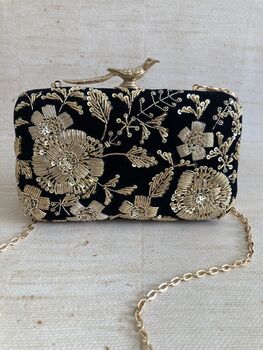 Black Velvet Bird Clasp Clutch Bag, 6 of 10