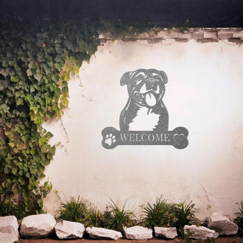 Custom Staffordshire Bull Terrier Welcome Metal Wall Art Sign For Dog Lovers Home Decor, 10 of 11