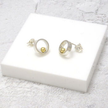 Silver With Gold Ball Open Circle Stud Earrings, 4 of 8