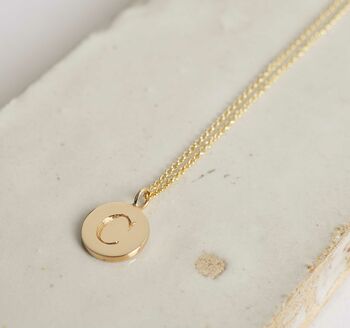 Delicate Solid Gold Initial Disc Necklace, 3 of 7