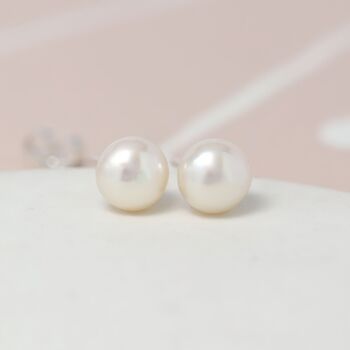 Sterling Silver White Freshwater Pearl Stud Earrings, 4 of 10