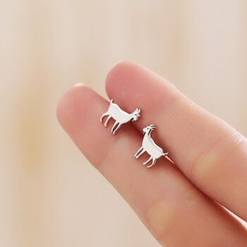 Goat Stud Earrings In Sterling Silver, 2 of 12