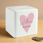 Personalised Pink Heart Money Box, thumbnail 4 of 6