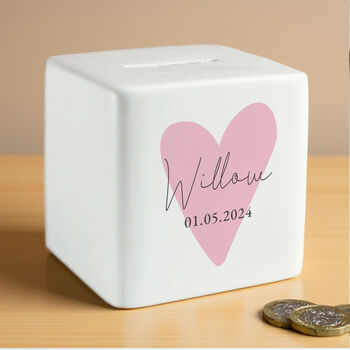 Personalised Pink Heart Money Box, 4 of 6
