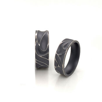 Titanium Ring With Carved Wave Detail, 3 of 7