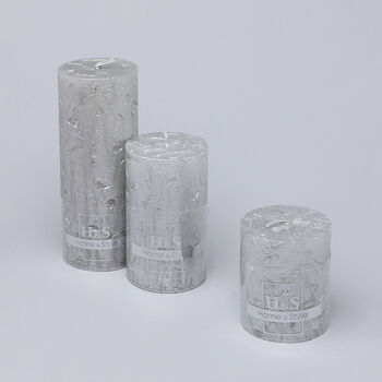 G Decor Adelle Silver Veil Signature Waxwork Pillar Candle In Frosted Metallic Grey, 2 of 5