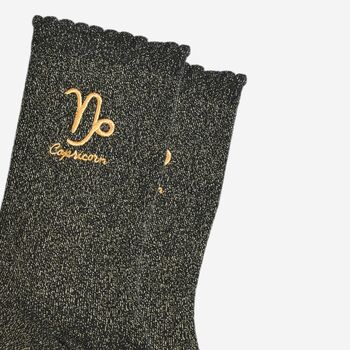 Women's Glitter Socks Black Gold Zodiac Capricorn, 4 of 5