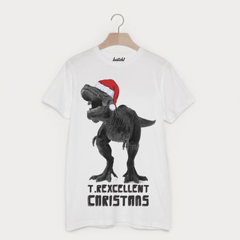 T Rexcellent Men's Christmas Dinosaur T Shirt, 2 of 2