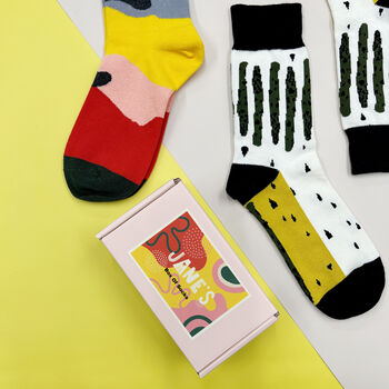 Personalised Abstract Cactus Two Pairs Socks In A Box, 3 of 7