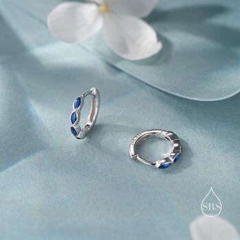 Sapphire Blue Marquise Cz Huggie Hoop Sterling Silver, 4 of 12
