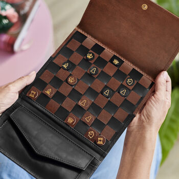 Personalised Leather Chess And Draughts Set, 4 of 7
