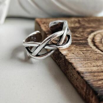 Stackable Adjustable Silver Plated Boho Braid Ring, 2 of 3