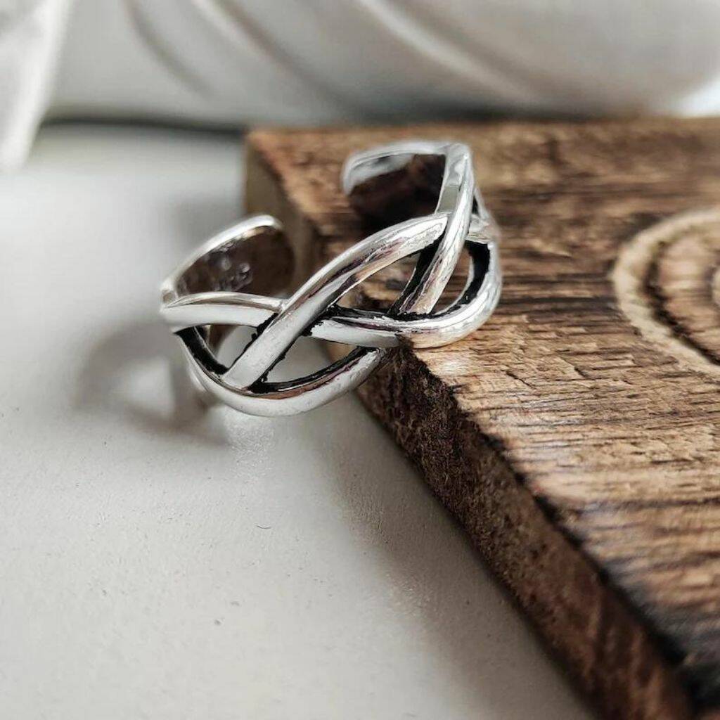 Stackable Adjustable Silver Plated Boho Braid Ring, 1 of 3