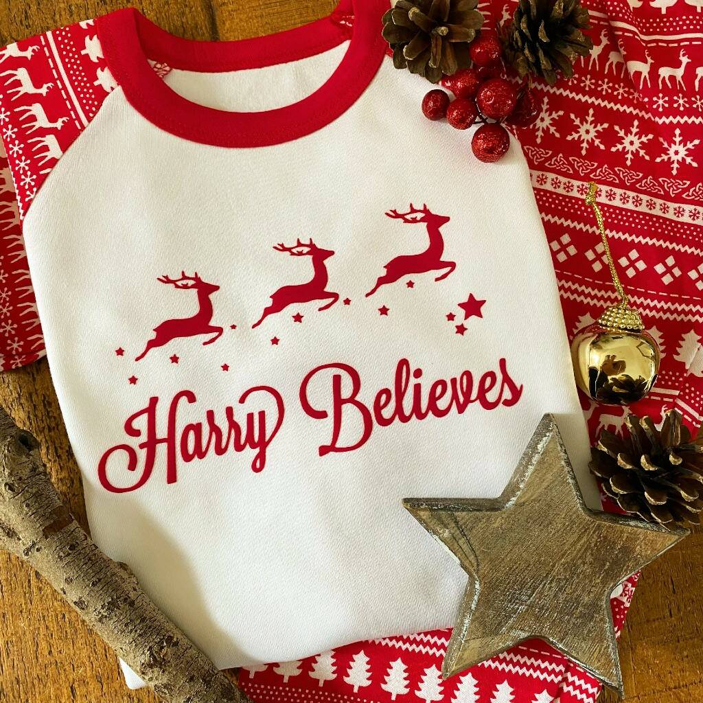 Kid Personalised 'Believe' Christmas Pyjamas, 1 of 2
