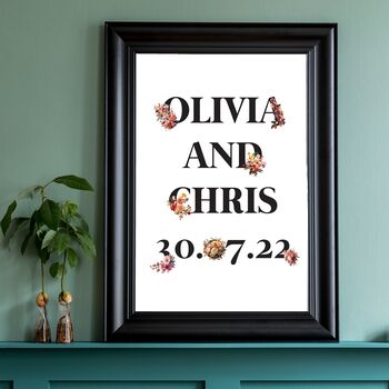 Custom Wedding Floral Typography Personalised Art Print, 2 of 6