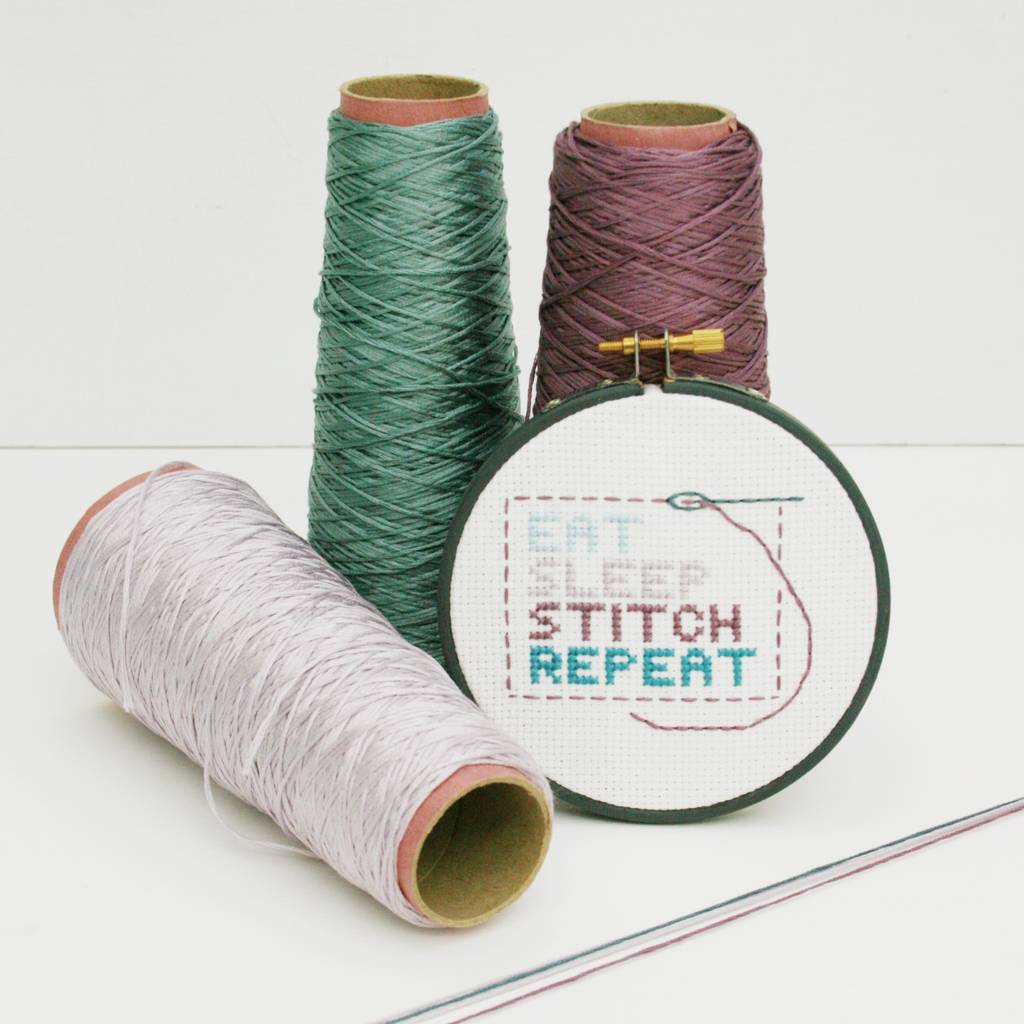 Mini 'eat, Sleep, Stitch. Repeat. Cross Stitch Kit By Stitch Kits