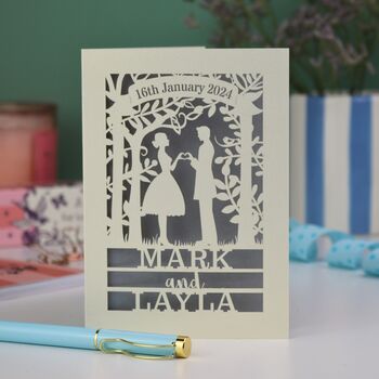 Personalised Papercut Couple Wedding Date Card, 7 of 8