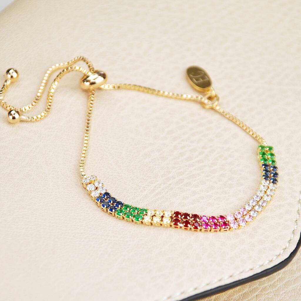 Personalised Gold Rainbow Crystal Slider Bracelet By Penelopetom ...