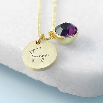 Personalised Gold Birthstone Crystal And Disc Necklace, 5 of 12