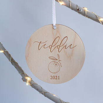 Personalised Wooden First Christmas Bauble, 3 of 4