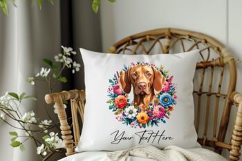 Personalised Vizsla Summer Floral Dog Wreath Cushion And Mug Bundle, 4 of 4