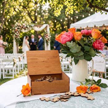Wooden Jigsaw Photo Drawing Alternative Wedding Guest Book, 8 of 12