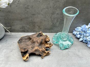 Molten Glass Vase On Teak Driftwood Handmade Wooden Decor Individual Gift, 4 of 6